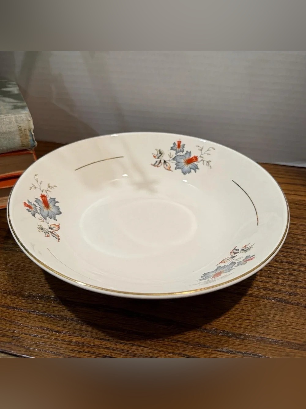 White Porcelain Floral Decorative Bowl with Gold Trim